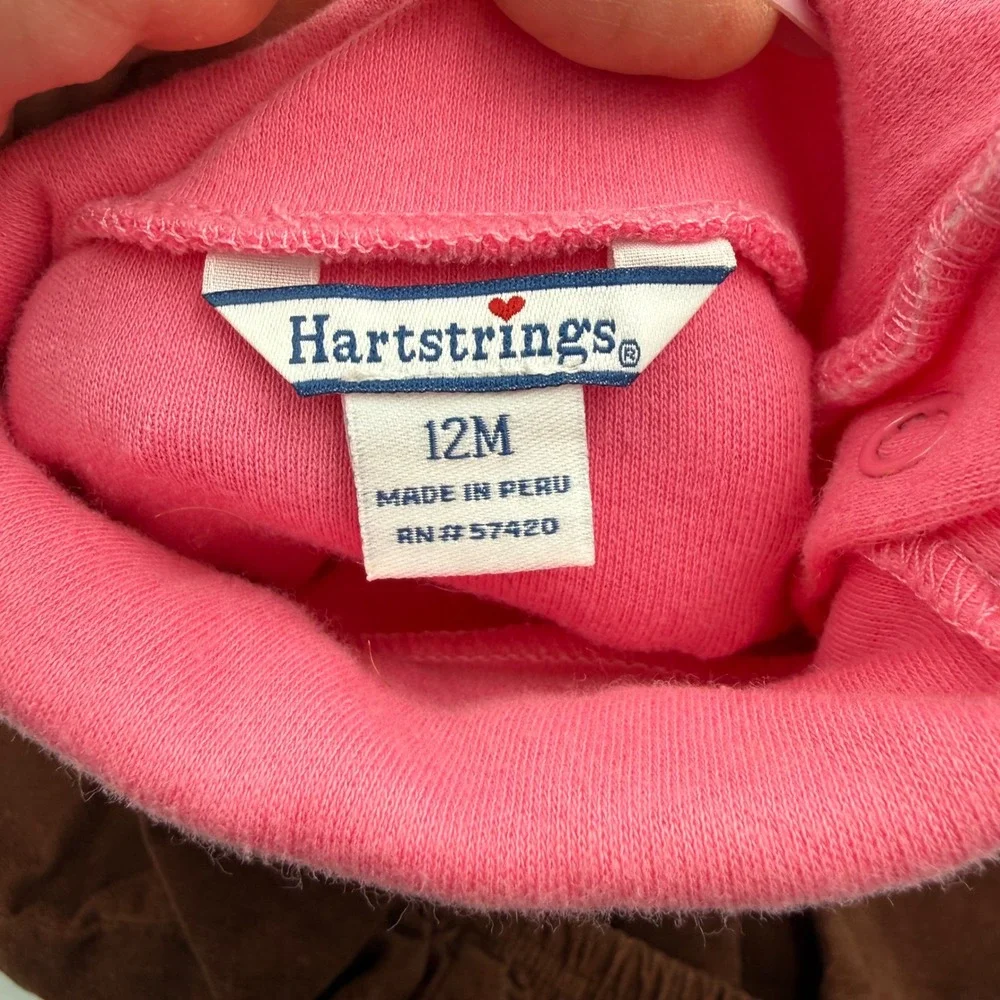 Hartstrings 12M‎ Embroidered Horse Dress 3 Pc Set Pink Brown Baby Girl Outfit